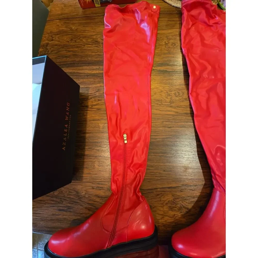 Azalea Wang Red Over Knees Boots Women's Size 8 - Picture 8 of 16